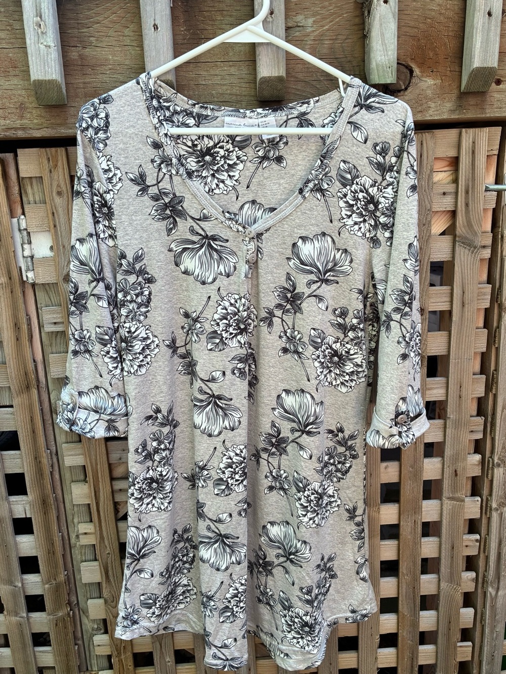 Marina Luna Gray Floral Henley Sleep Tunic
